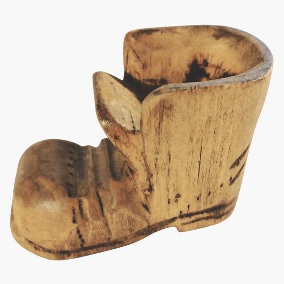 Vintage Hand Carved Wooden Boot Shoe Figurine Miniature Rustic Lodge Cabin Decor - Picture 3 of 9